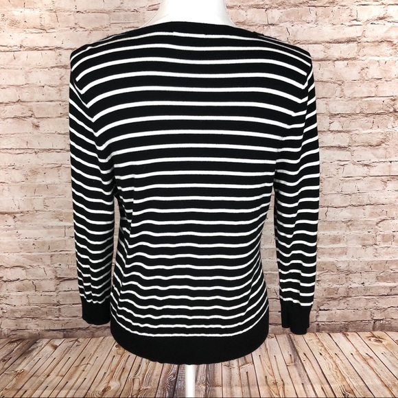 Halogen, Cardigan Size M Striped Black & White Button Up - Picture 6 of 8